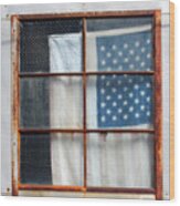 Flag In Old Window Wood Print