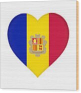 Flag Of Andorra Heart Wood Print
