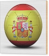 Flag Of Spain On Soccer Ball Wood Print