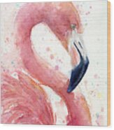 Flamingo - Facing Right Wood Print