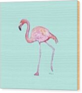 Flamingo On Mint Background Wood Print