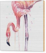 Flamingo Watercolor - Facing Left Wood Print