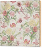 Fleurs De Pivoine - Watercolor In A French Vintage Wallpaper Style Wood Print