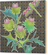 Floral Pattern With Thistle Wood Print