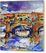 Florence Italy Ponte Vecchio Watercolor Wood Print