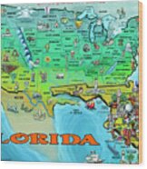 Florida Usa Cartoon Map Wood Print
