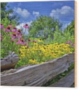 Flowers Along A Wooden Fence Wood Print