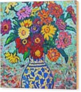 Flowers - Colorful Zinnias Bouquet Wood Print