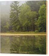 Foggy Morning Lake Reflection Wood Print