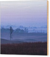 Foggy Sunrise In The Flint Hills Wood Print