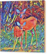 Forest Doe And Fawn Wood Print