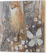 Fox And Butterfly Wood Print