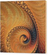 Fractal Spiral Orange And Brown Wood Print