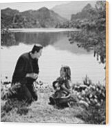 Frankenstein By The Lake With Little Girl Boris Karloff Wood Print