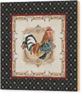 French Country Roosters Quartet Black 1 Wood Print