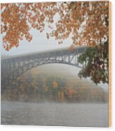 French King Bridge Autumn Fog Wood Print