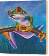 Frog On A Branch Wood Print