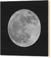 Full Moon In Black And White Wood Print
