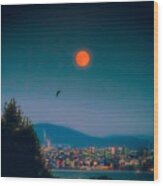 Full Red Moon Over Istanbul Wood Print