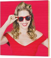 Funky Hip Pin-up Blonde In Summer Sunglasses Wood Print