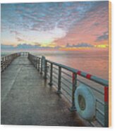 Jetty Seascape Sunrise Wood Print