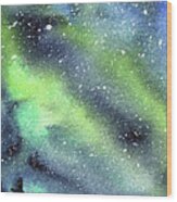 Galaxy Watercolor Nebula Northern Lights Wood Print