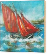 Paintings Of Galway Hooker On Galway Bay -  See Www.pxi-art.com Wood Print