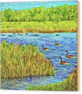 Geese Of The Pond - Colorado Lake Wood Print
