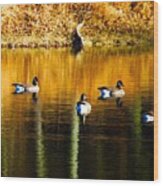 Geese On Lake Wood Print