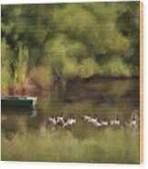 Geese On The Pond Wood Print