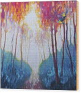 Gems Of The Spring Forest - A Colorful Birds And Trees Landscape Wood Print
