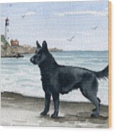 German Shepherd At The Beach Wood Print
