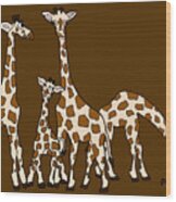 Giraffe Family Portrait Brown Background Wood Print