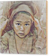 Girl Carrying Firewood In Nepal Wood Print