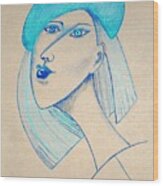 Girl In Blue Beret Wood Print