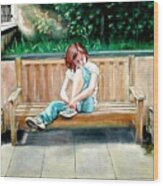 Girl On A Bench Wood Print