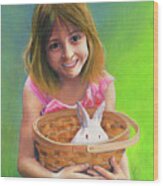 Girl With A Bunny Wood Print