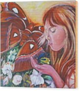 Girl With Butterflies Wood Print