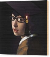 Girl With The Grad Cap Wood Print