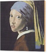 Girl With The Pearl Earring Revisited Wood Print
