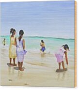 Girls On The Beach Wood Print