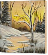 Golden Birch By Crystal Creek Winter Mirage Wood Print