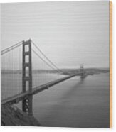 Golden Gate Bridge Bw Wood Print