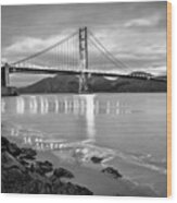 Golden Gate Bridge In Black And White - San Francisco Cityscape Wood Print