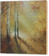 Golden Light In Autumn Woods Wood Print