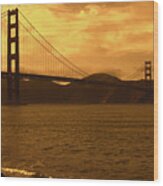 Golden Skies Over The Golden Gate Bridge Wood Print