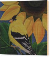 Goldfinch And Sunflower Wood Print