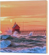 Grand Haven Lighthouses Wood Print
