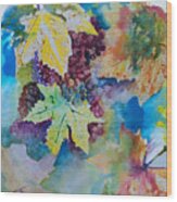 Grapes And Leaves Wood Print
