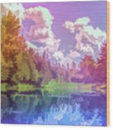 Graphic Rainbow Pond Reflections Wood Print